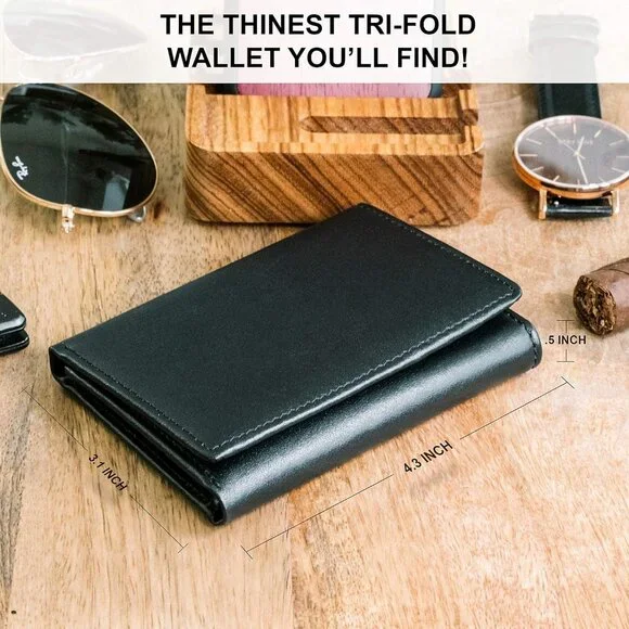 Sophisticated RFID Blocking Trifold Wallet - Extra Capacity & Elegant Gift Box
